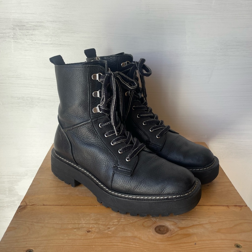 *SOLD* Sam Edelman Black Leather Platform Combat Boots Size: 8
